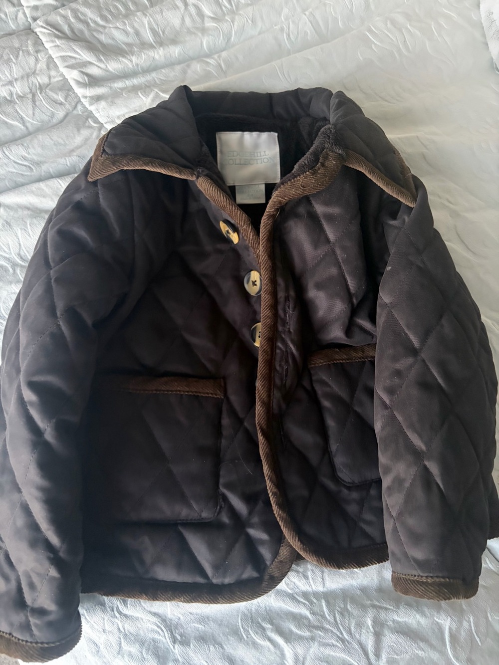 Edgehill Collection Quilted Brown Puffer Jacket with Cord Trim